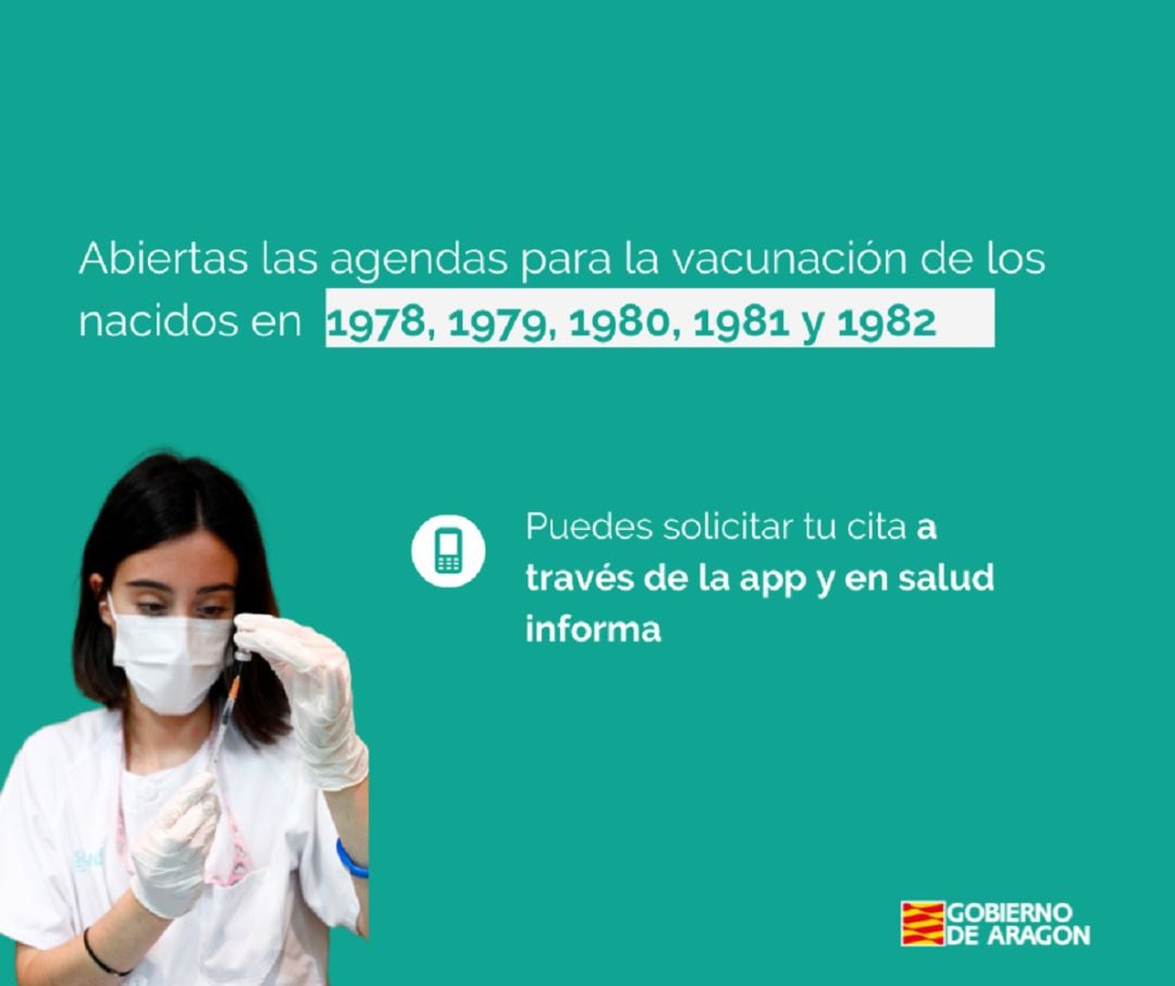 Abiertas las citas en Aragón para la dosis de refuerzo para los nacidos entre 1978 y 1982