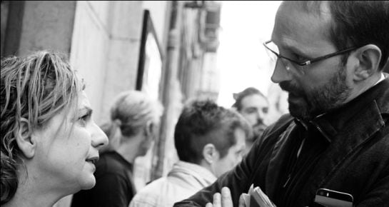 La candidata a Tarragona, Arga Sentís, acompanyada pel líder d'ICV-EUiA, Joan Herrera.