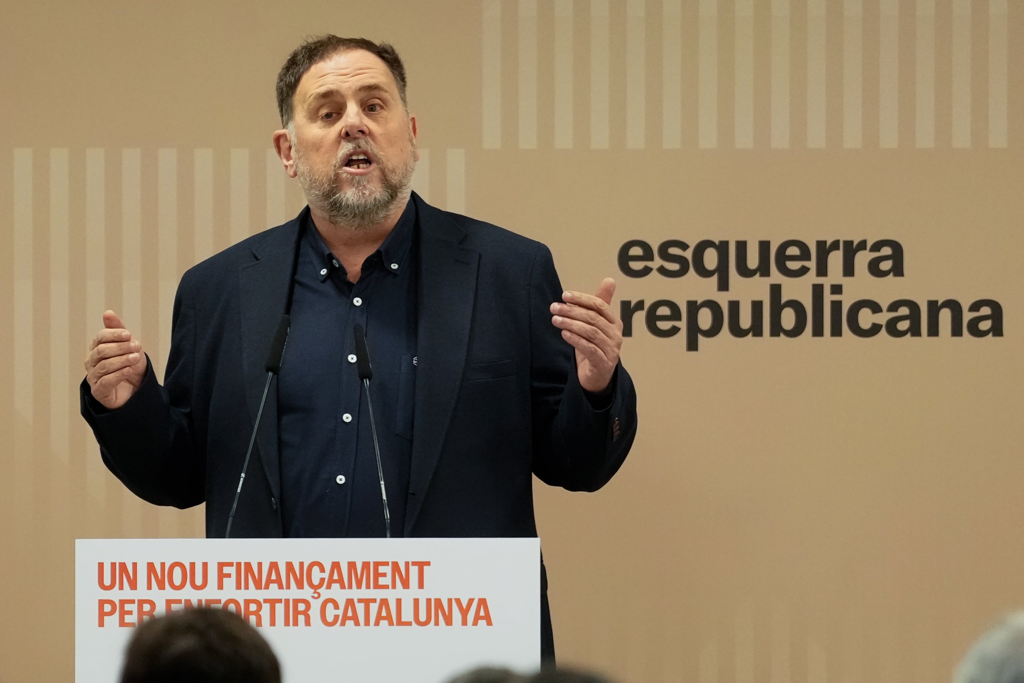 El presidente de ERC, Oriol Junqueras, participa en una reunión extraordinaria del consell nacional del partido, máximo órgano entre congresos, tras el anuncio de acuerdo sobre un nuevo modelo de financiación para Cataluña.