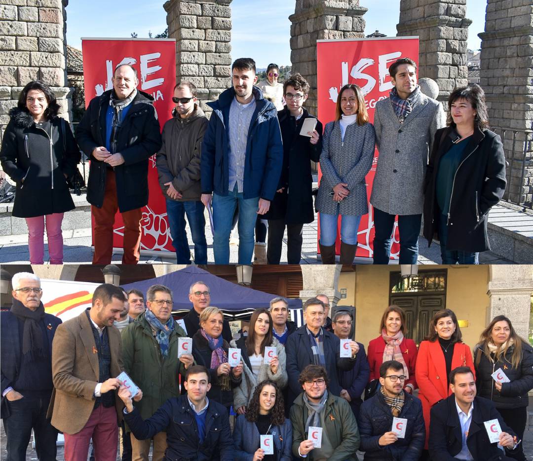 Juventudes Socialistas en la Plaza de Santa Columba, y Nuevas Generaciones del PP en la Plaza Mayor de Segovia