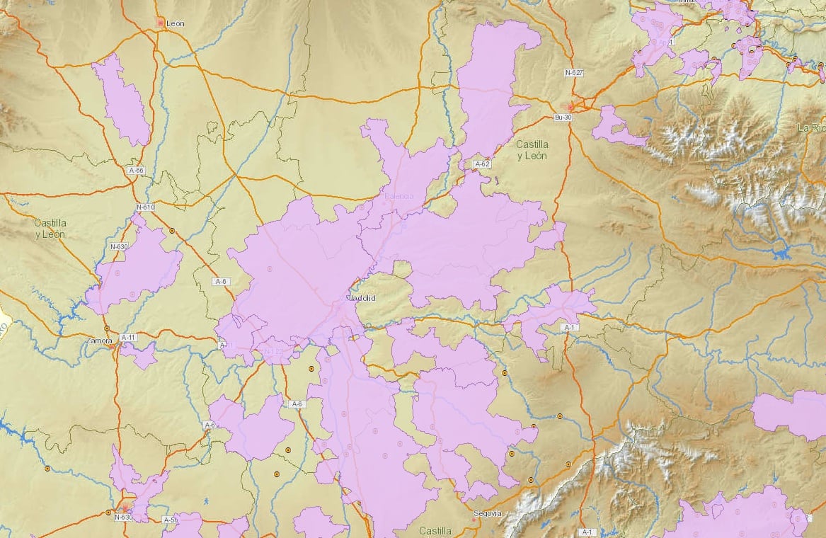 Mapa de las aguas subterráneas de Valladolid afectadas por nitratos