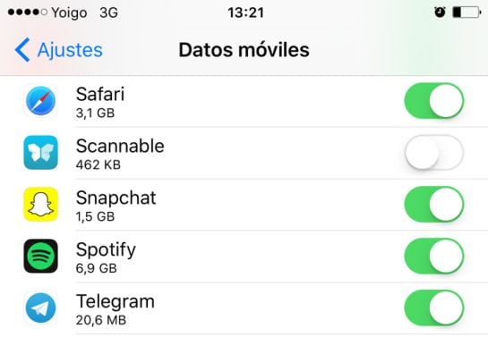 Opciones de bloqueo de datos por aplicación en un iPhone