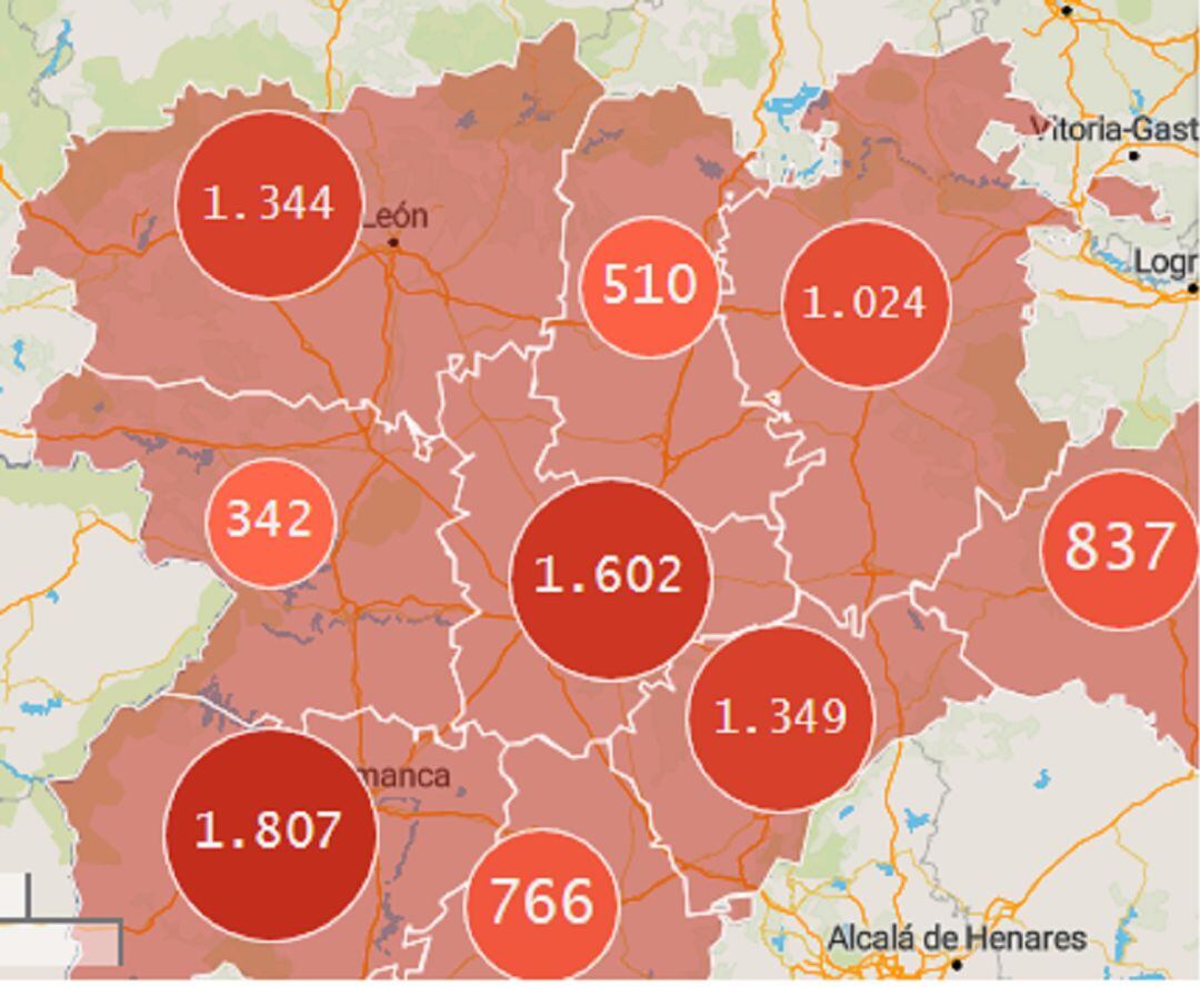 Casos confirmados por Coronavirus en Castilla y León.