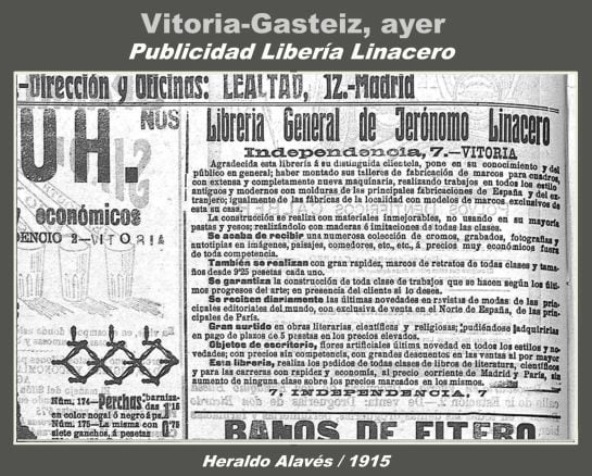 PUBLICIDAD DE LA LIBRERÍA LINACERO EN EL PERIÓDICO EL HERALDO ALAVÉS EN 1915