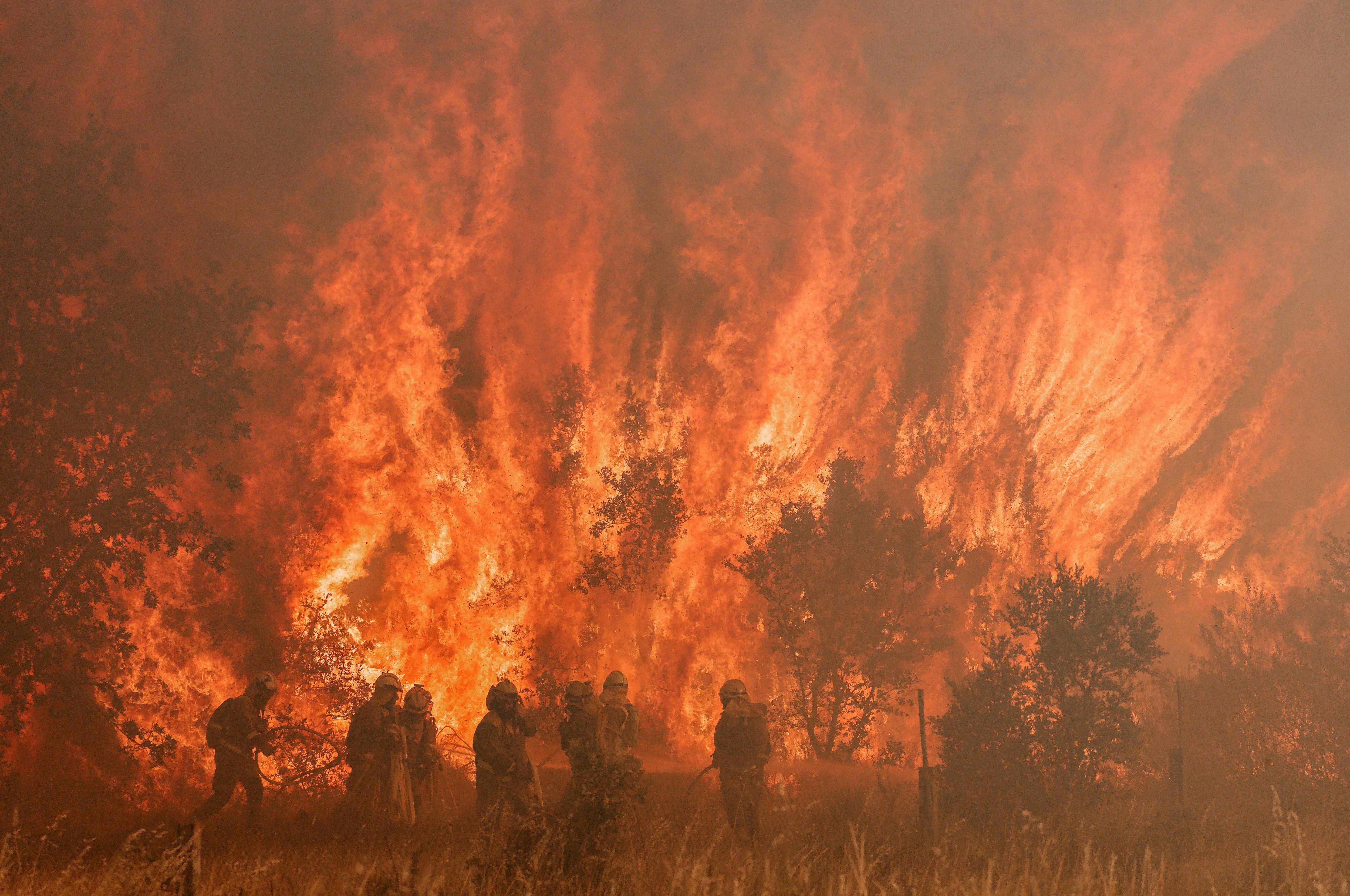 Bomberos intentan sofocar el fuego que arrasa Zamora.