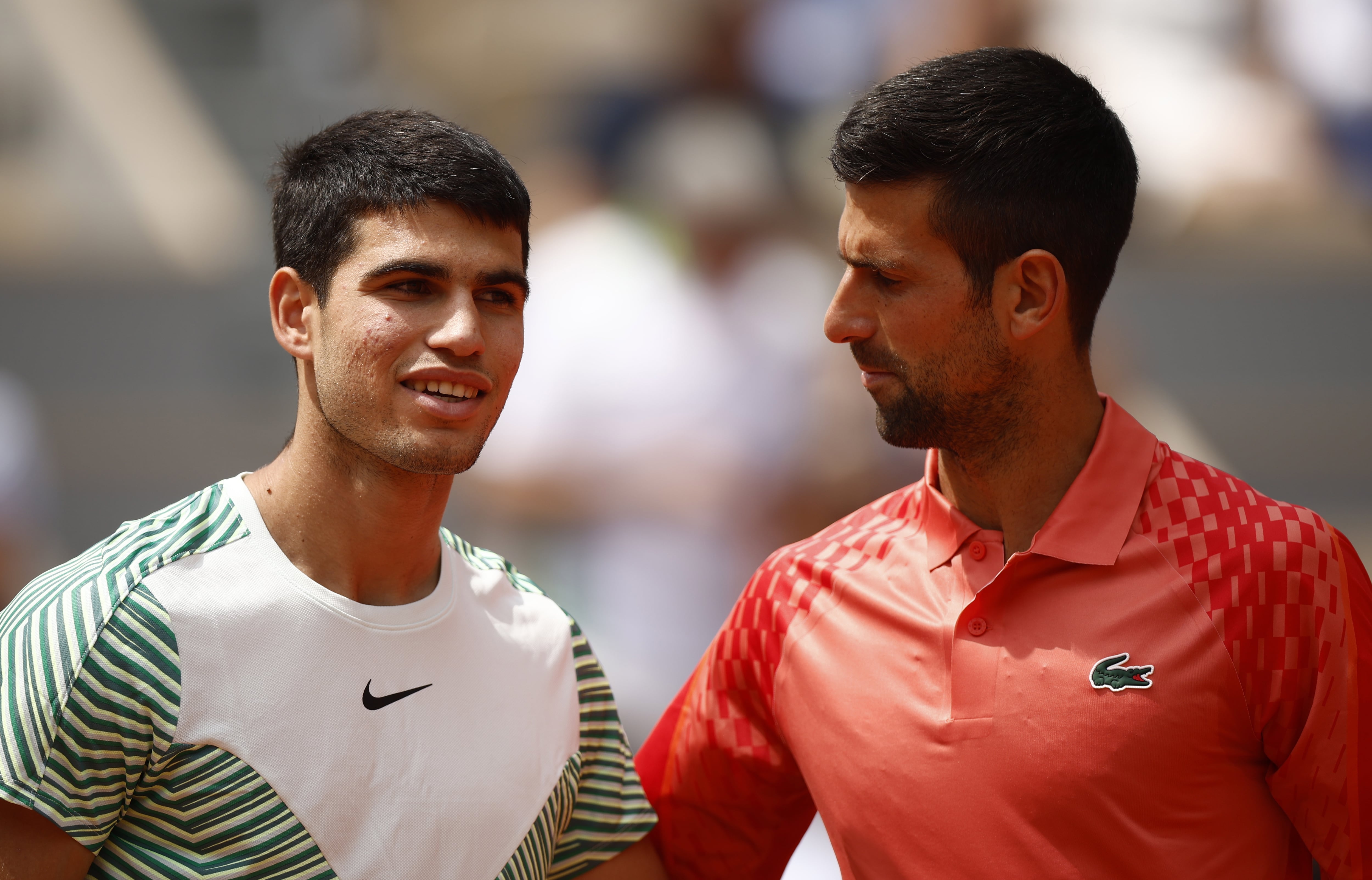 Novak Djokovic y Carlos Alcaraz disputan la finald e Wimbledon 2023. (Tenis, Abierto, Francia, España) EFE/EPA/YOAN VALAT