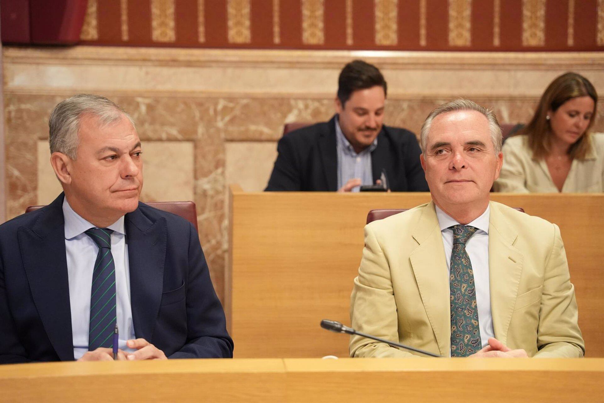 El alcalde de Sevilla, José Luis Sanz, junto al portavoz del PP en el Ayuntamiento y delegado de Hacienda, Juan Bueno. - María José López - Europa Press