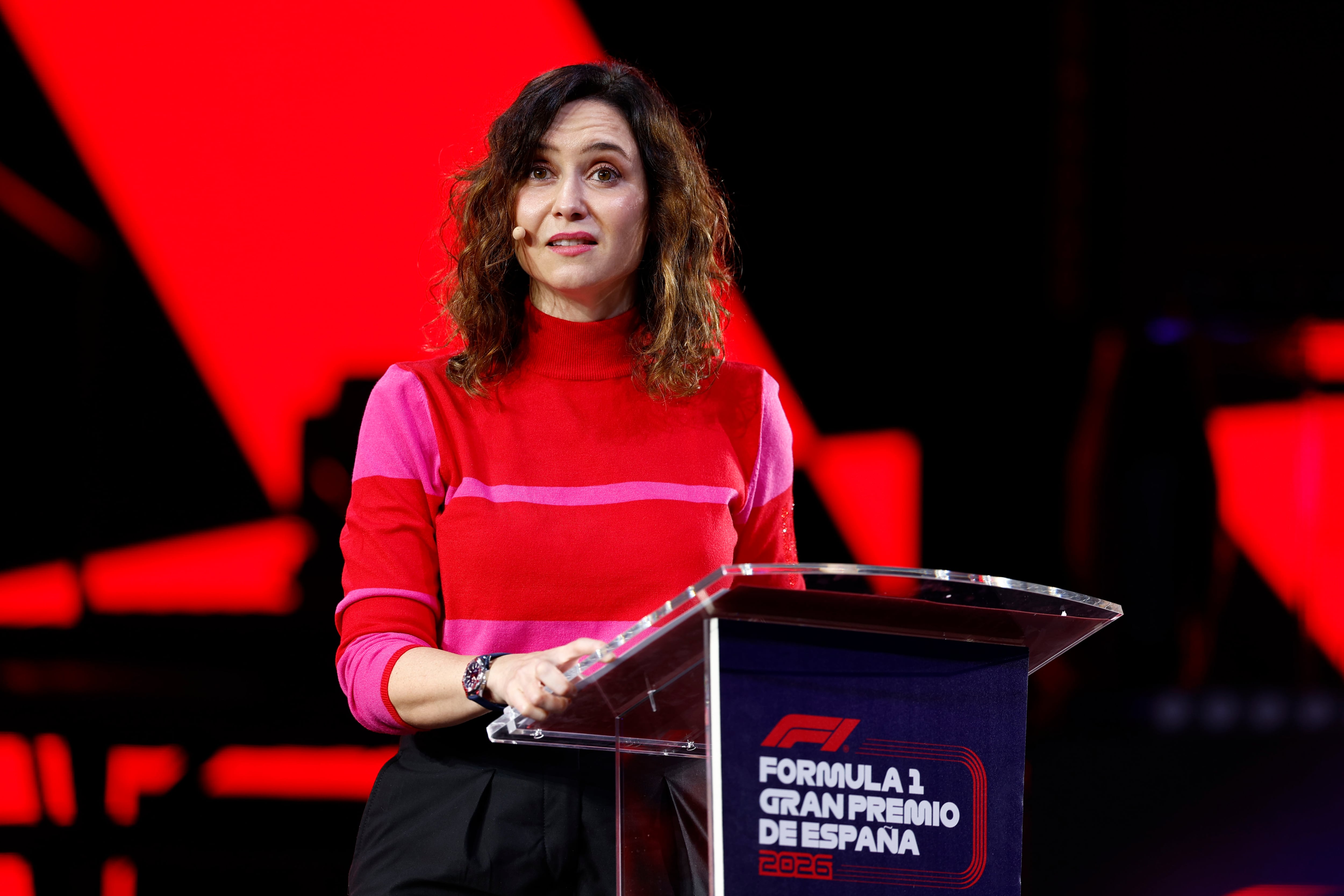 La presidenta de la Comunidad de Madrid, Isabel Díaz Ayuso durante la presentación del Gran Premio de España de Fórmula Uno de Madrid este martes en Ifema, Madrid