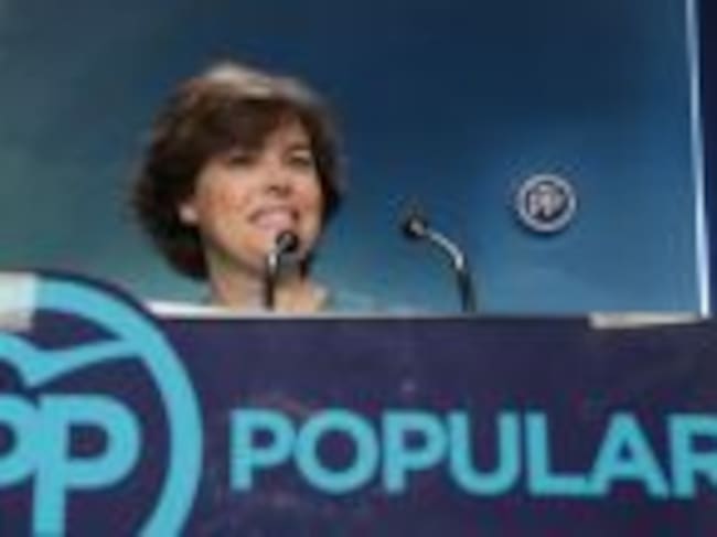 La exvicepresidenta del Gobierno Soraya Sáenz de Santamaría, que ha ganado la primera vuelta de las primarias del Partido Popular, durante la rueda de prensa ofrecida esta noche en la sede de Génova, en Madrid, para valorar los resultados de la votación