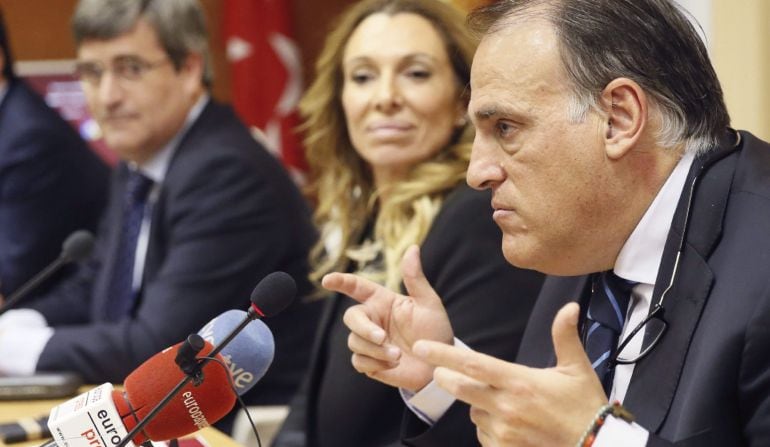 Javier Tebas, en un acto sobre el juego limpio en el fútbol profesional.