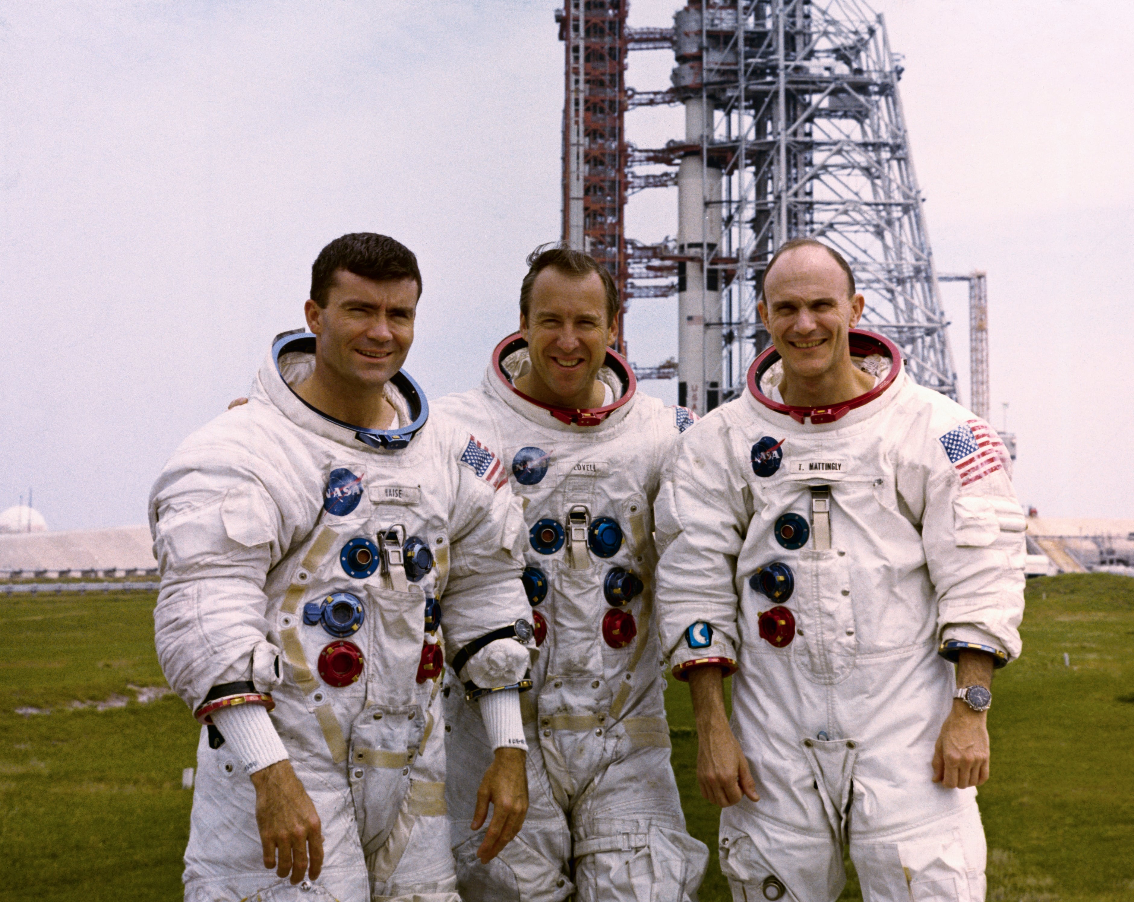 Tres de los tripulantes del Apolo 13 (de izquierda a derecha): Fred Haise, Jim Lovell y Ken Mattingly.