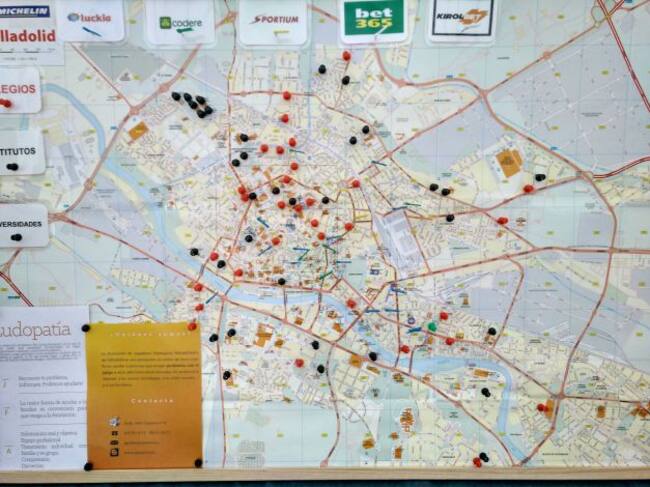 Mapa de las casas de apuestas y centros educativos en Valladolid
