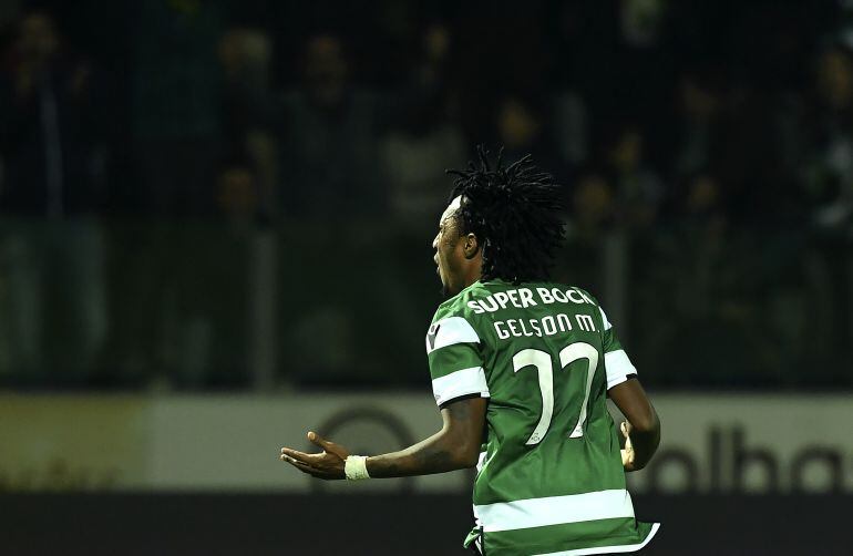 Gelson Martins celebrando un gol con el Sporting