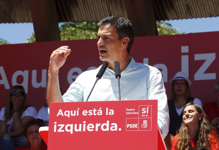 El secretario general del PSOE, Pedro Sánchez, durante un acto de las primarias socialistas