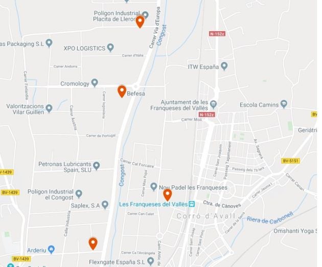 Mapa de les empreses del riu Congost