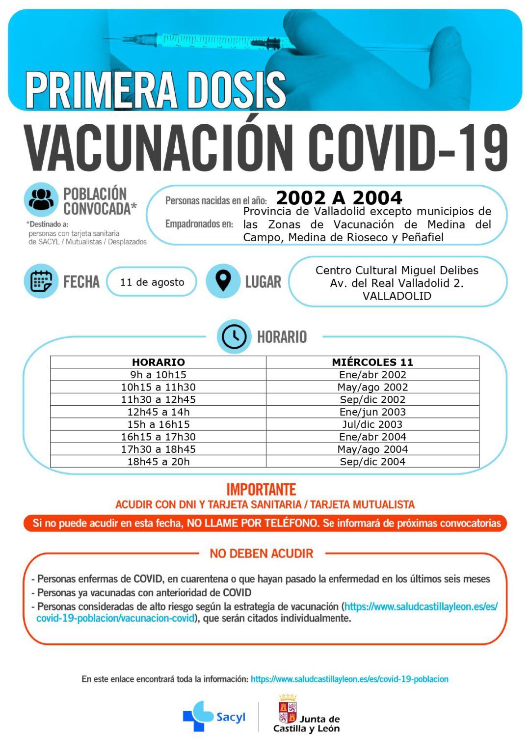 Vacunación COVID-19, primera dosis 2002 a 2004