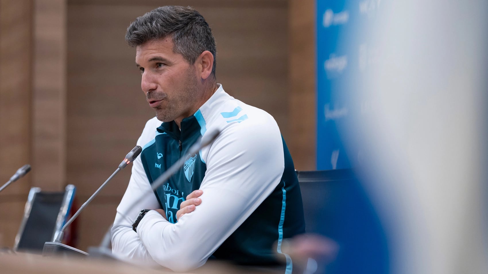 Juanfran Funes, en la sala de prensa de La Rosaleda