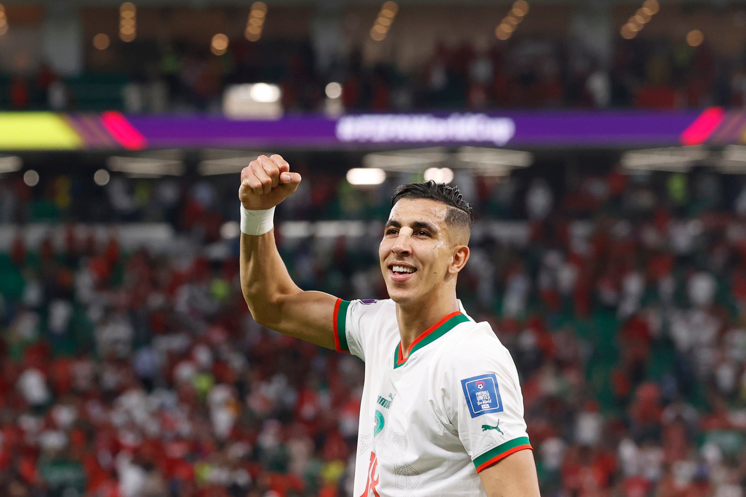 Doha (Qatar), 27/11/2022.- Jawad El Yamiq of Morocco reacts after the FIFA World Cup 2022 group F soccer match between Belgium and Morocco at Al Thumama Stadium in Doha, Qatar, 27 November 2022. (Mundial de Fútbol, Bélgica, Marruecos, Catar) EFE/EPA/Rungroj Yongrit
