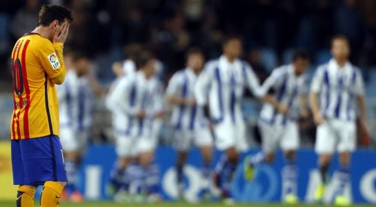 Messi se lamenta tras el gol de la Real Sociedad