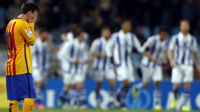 Messi se lamenta tras el gol de la Real Sociedad