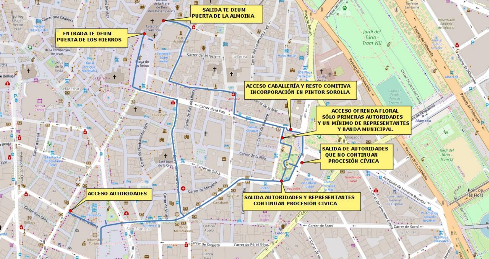 Itinerario de la procesión cívica del 9 d&#039;Octubre de 2023 en València.