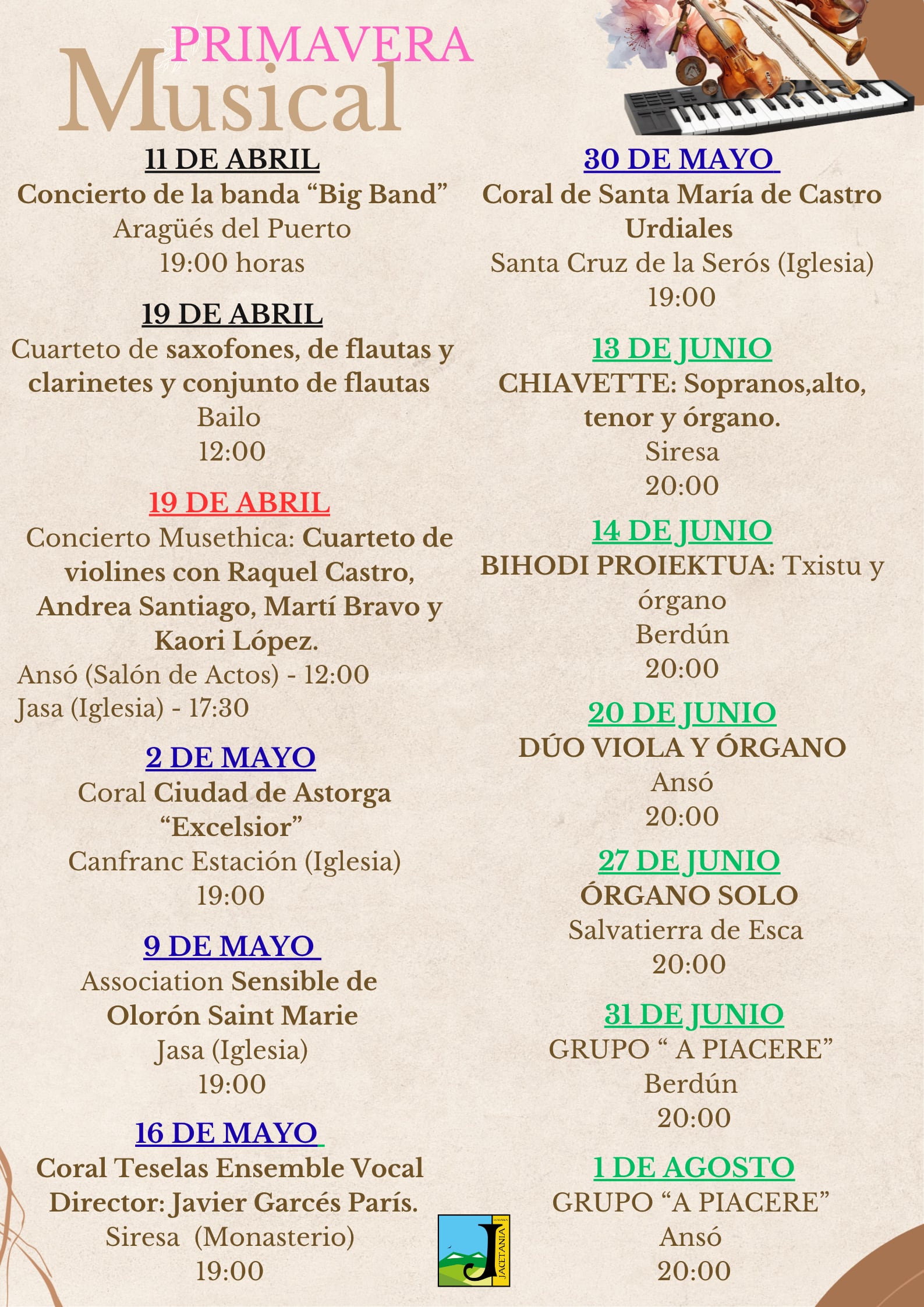 Catorce conciertos programados hasta agosto