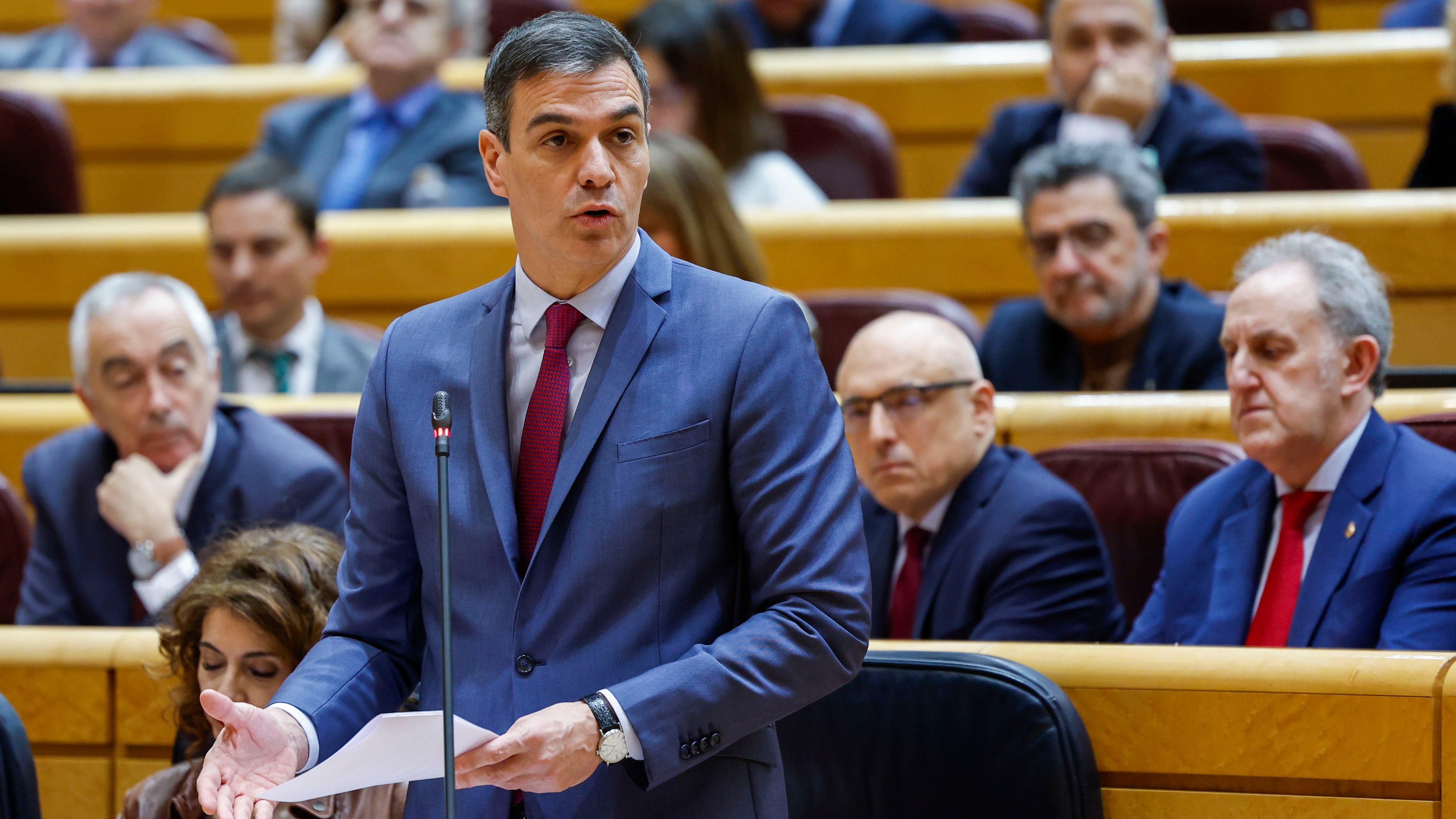 El presidente del Gobierno, Pedro Sánchez, interviene en una sesión de control al Gobierno celebrada por el pleno del Senado.