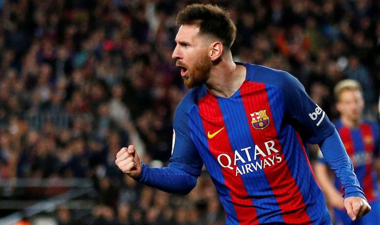 Messi celebra su segundo gol ante el Valencia