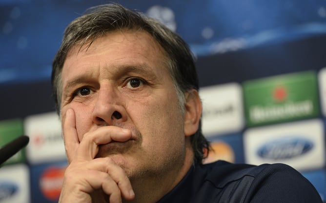 El Tata Martino durante la rueda de prensa previa al Manchester City-Barcelona.