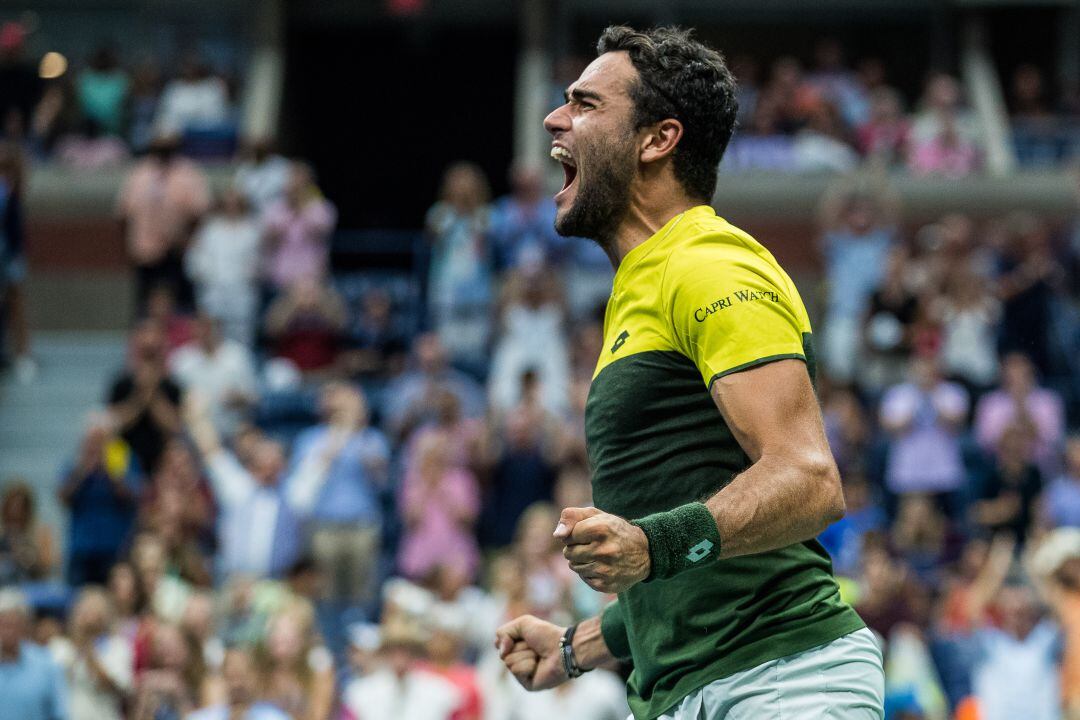 Matteo Berrettini celebra el agónico triunfo ante Gael Monfils.