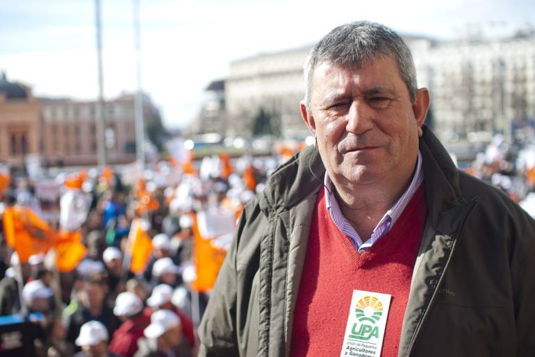 Lorenzo Ramos, secretario general de UPA-UCE, en una protesta en Madrid.