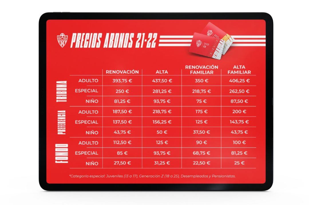 Precios de los abonos del Almería.