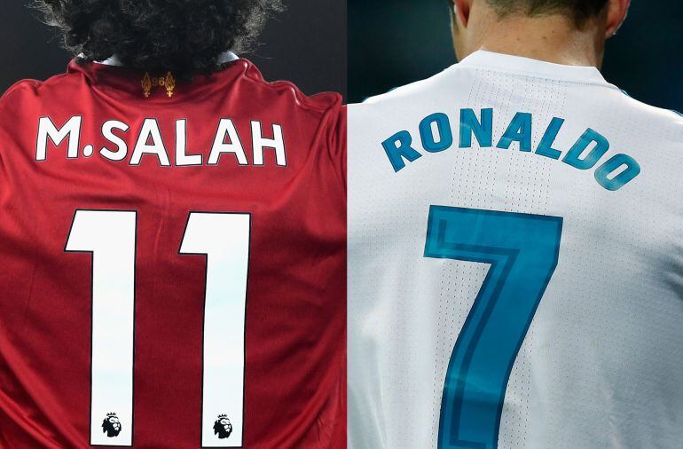 Comparación de las camisetas de Salah con el Liverpool y Cristiano Ronaldo con el Real Madrid.