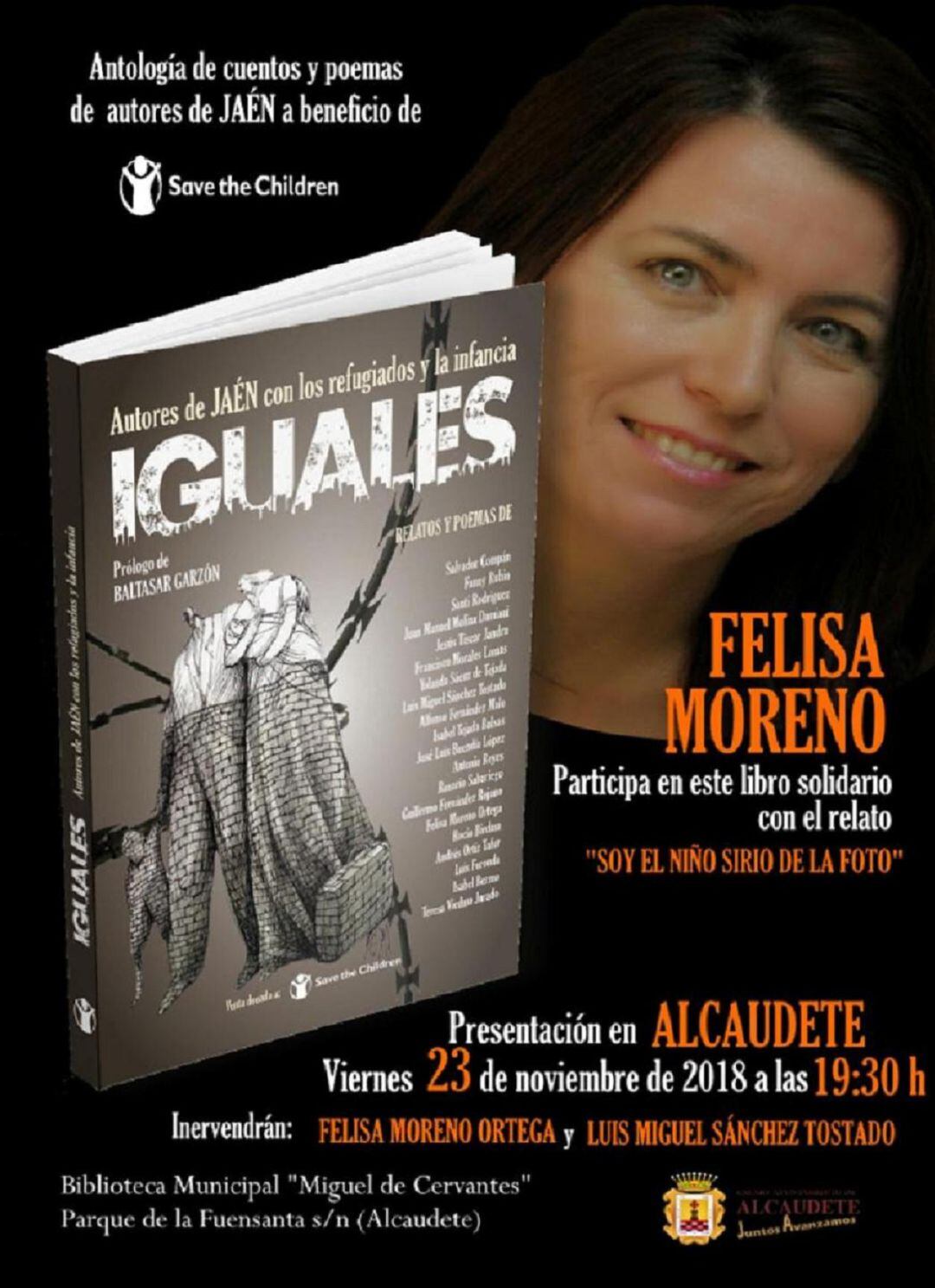 Felisa Moreno y Luis Miguel Sánchez Tostado presentarán el libro solidario “Iguales” en la Biblioteca de Alcaudete