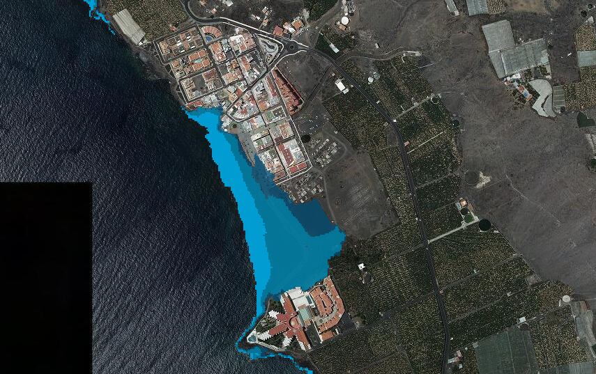 Subida del nivel del mar en Puerto Naos (2100)