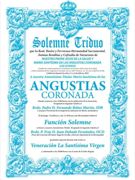 Cartel de cultos a María Santísima de las Angustias Coronada