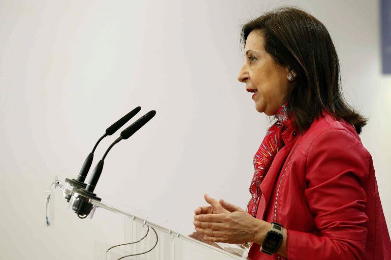 Margarita Robles, portavoz del PSOE en el Congreso de los Diputados durante una rueda de prensa ofrecida este lunes