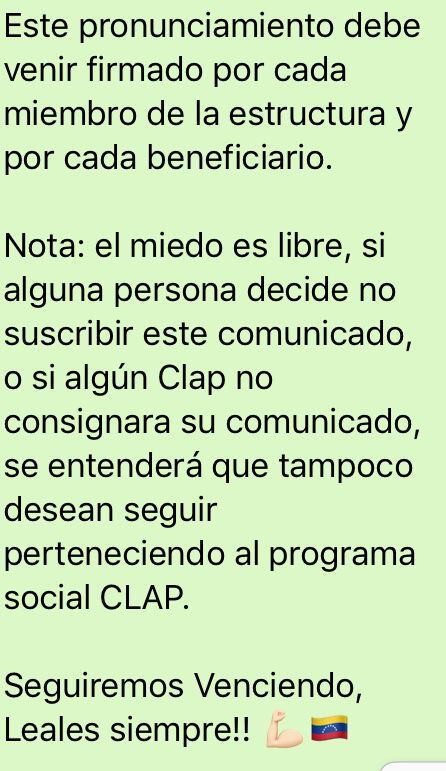 Mensaje del Estado Mayor de Alimentación (Nelson Álvarez, secretario ejecutivo)