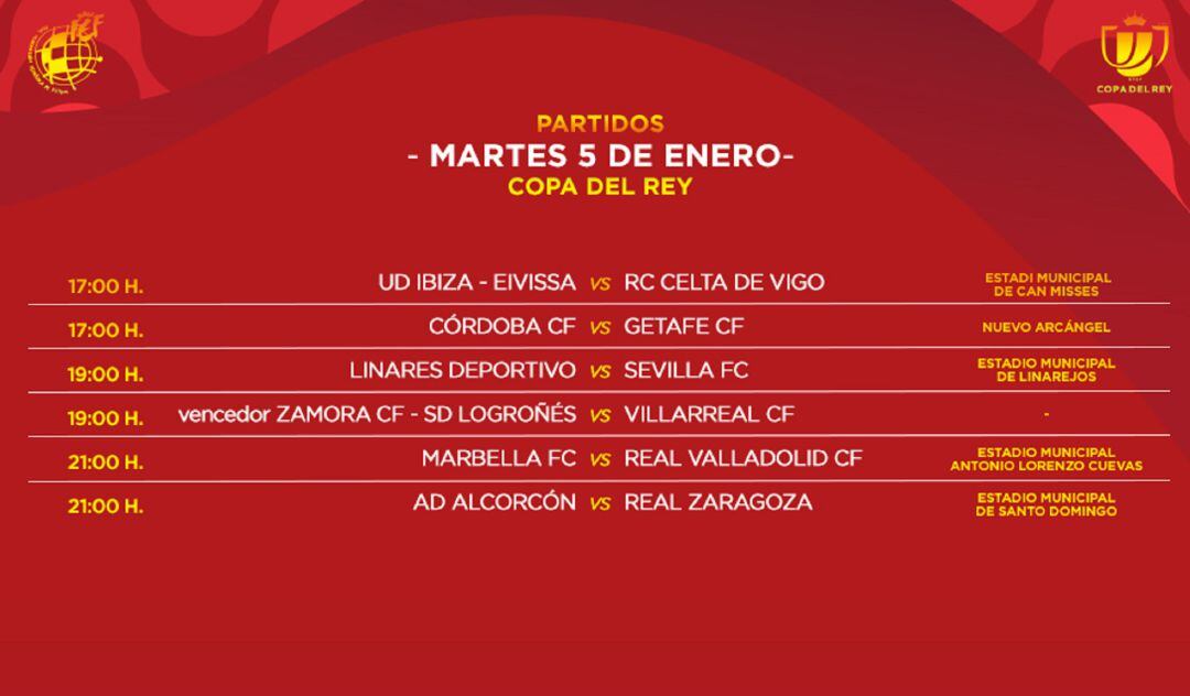 Horarios para la segunda ronda de Copa del Rey