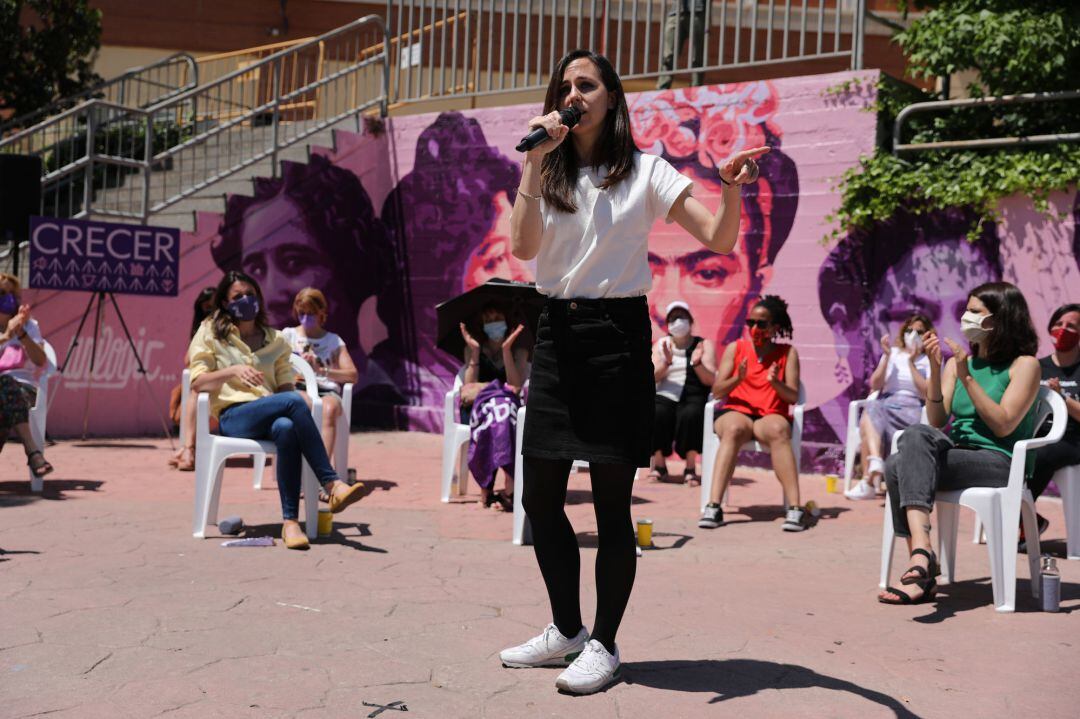 La ministra de Derechos Sociales, Ione Belarra, durante la presentación de su candidatura para liderar Podemos, este sábado en Getafe.