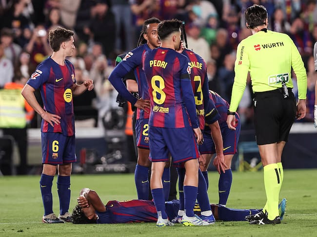 Lamine Yamal, lesionado tras el 1-0 al Celta de Vigo. (Javier Borrego/Europa Press via Getty Images)