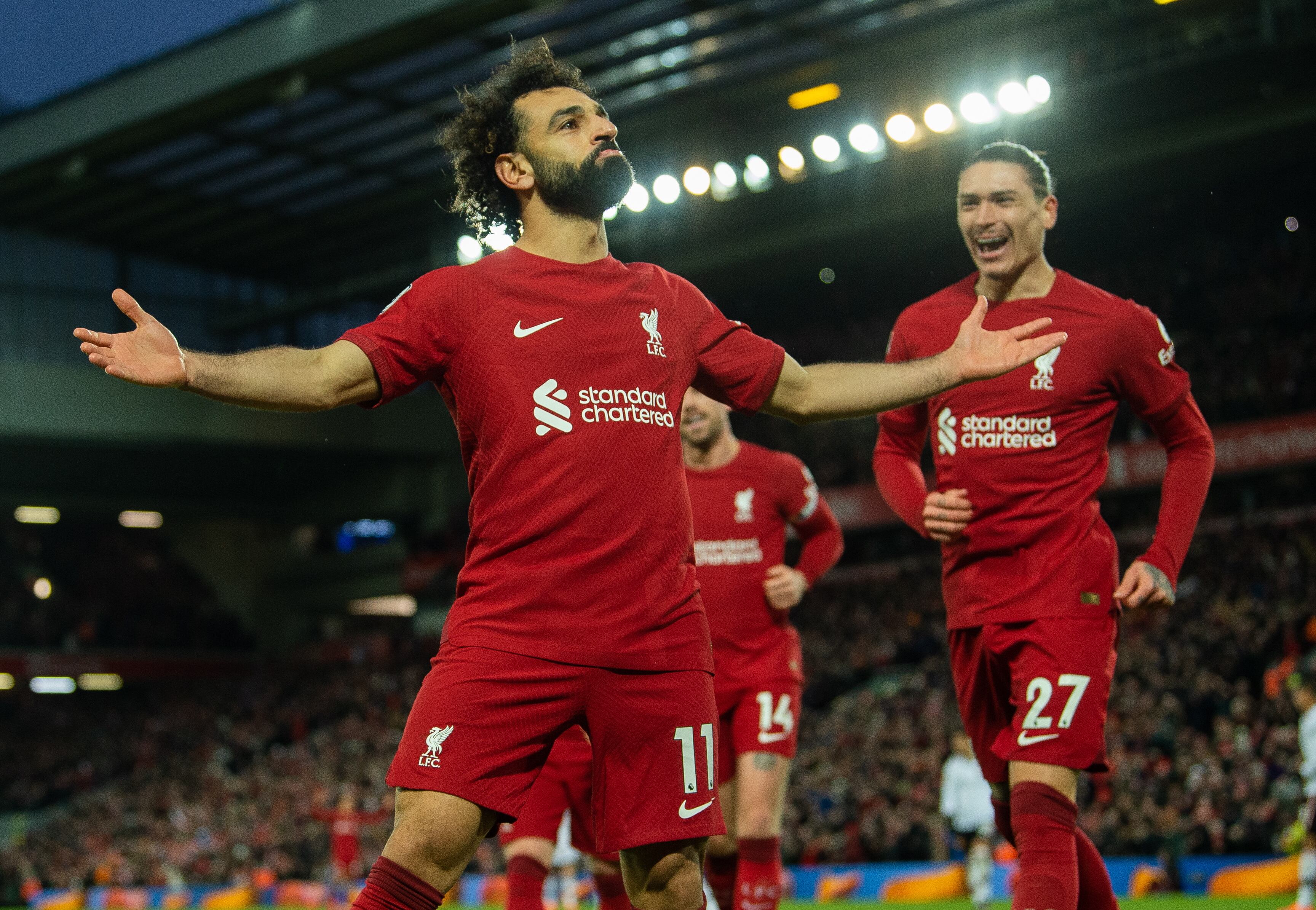 Salah celebra el 4-0 ante el United.