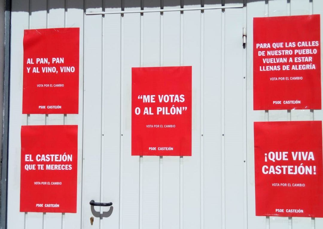 Carteles del PSOE de Castejón (Cuenca) de cara a las elecciones municipales del 26 de mayo.