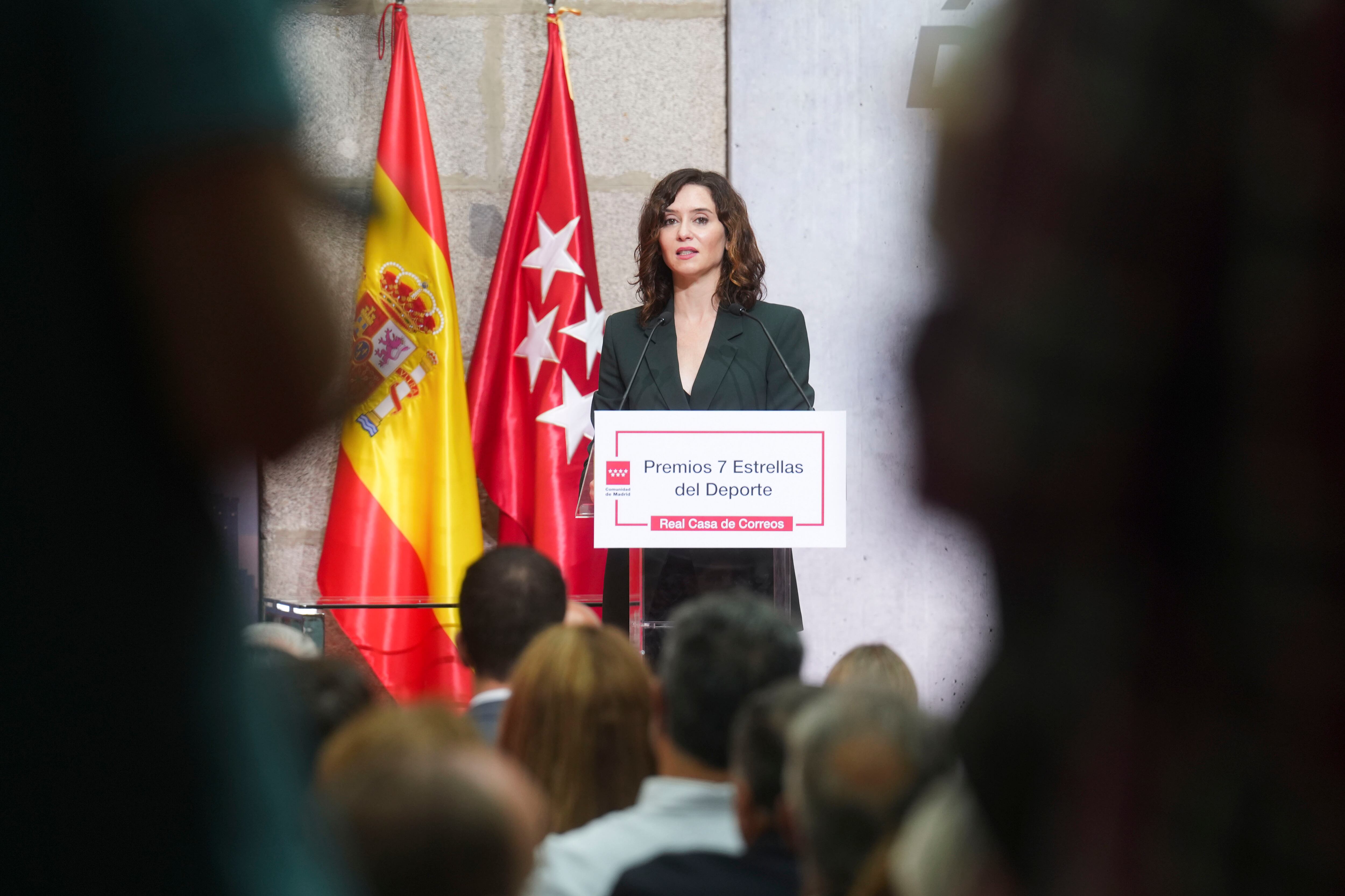 La presidenta de la Comunidad de Madrid, Isabel Díaz Ayuso, interviene en la entrega de los Premios 7 Estrellas del Deporte de la Comunidad de Madrid