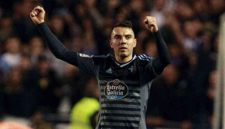 Iago Aspas celebra el gol que le dio la victoria la Celta de Vigo en Riazor