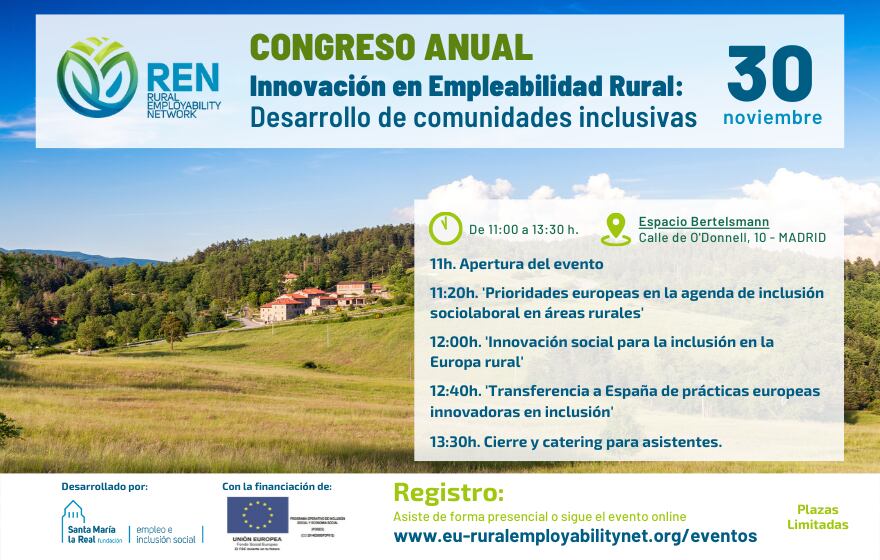 Fundación Santa María la Real celebra el 30 de noviembre en Madrid el congreso anual de su red europea por la empleabilidad rural