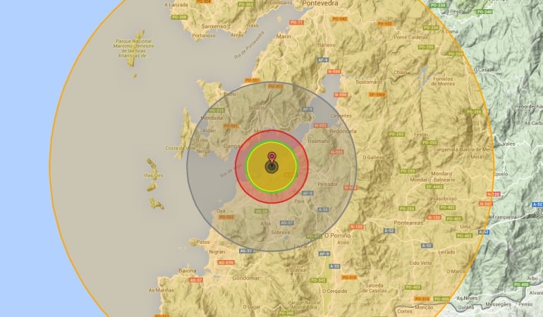 Simulación de una explosión nuclear de 10 megatones sobre Vigo.