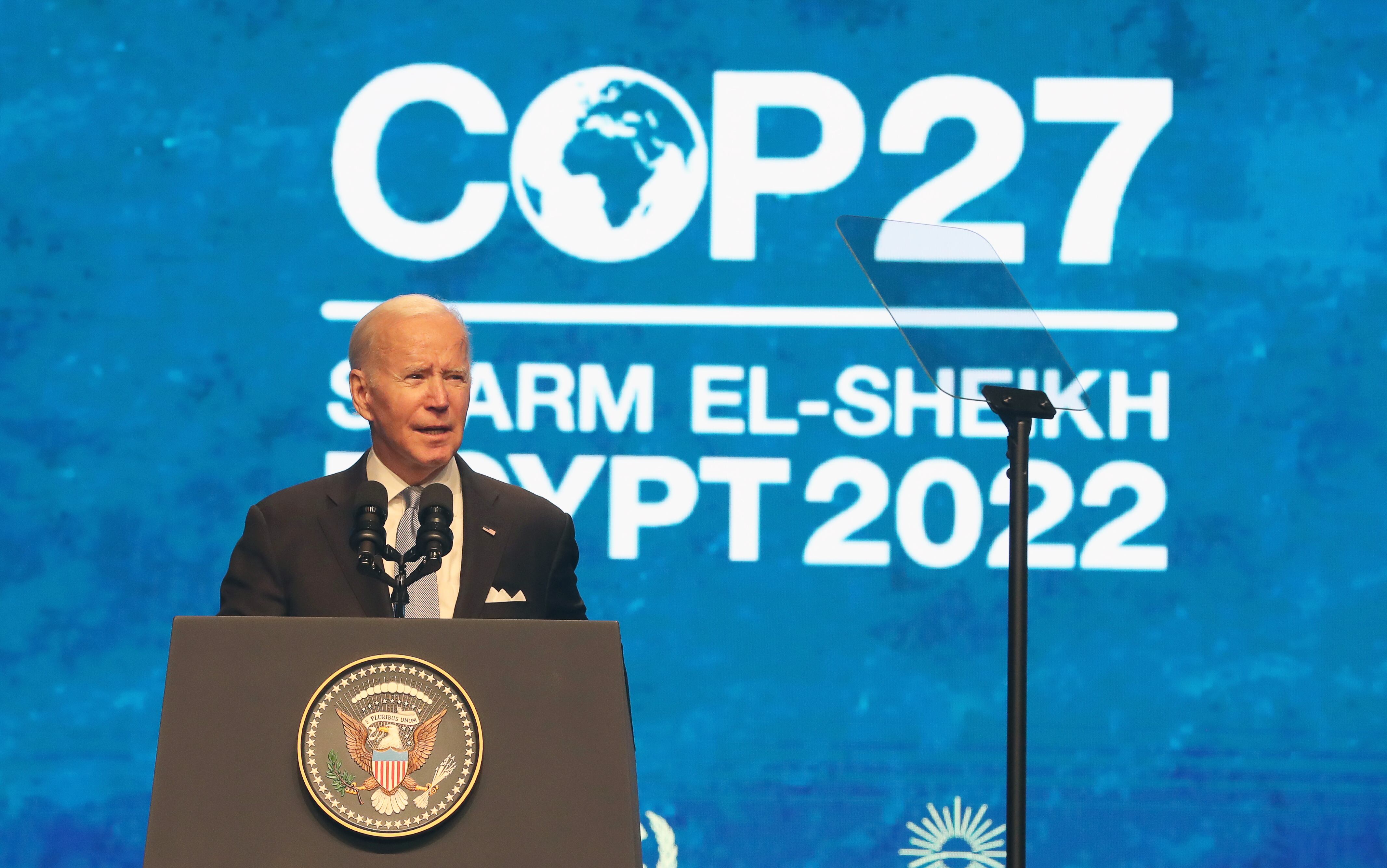 Joe Biden durante su discurso en la Cumbre del Clima de Sharm El-Sheikh en 2022