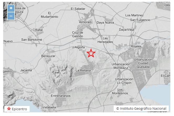 Mapa del epicentro del terremoto generado por el Instituto Geográfico Nacional (IGN).