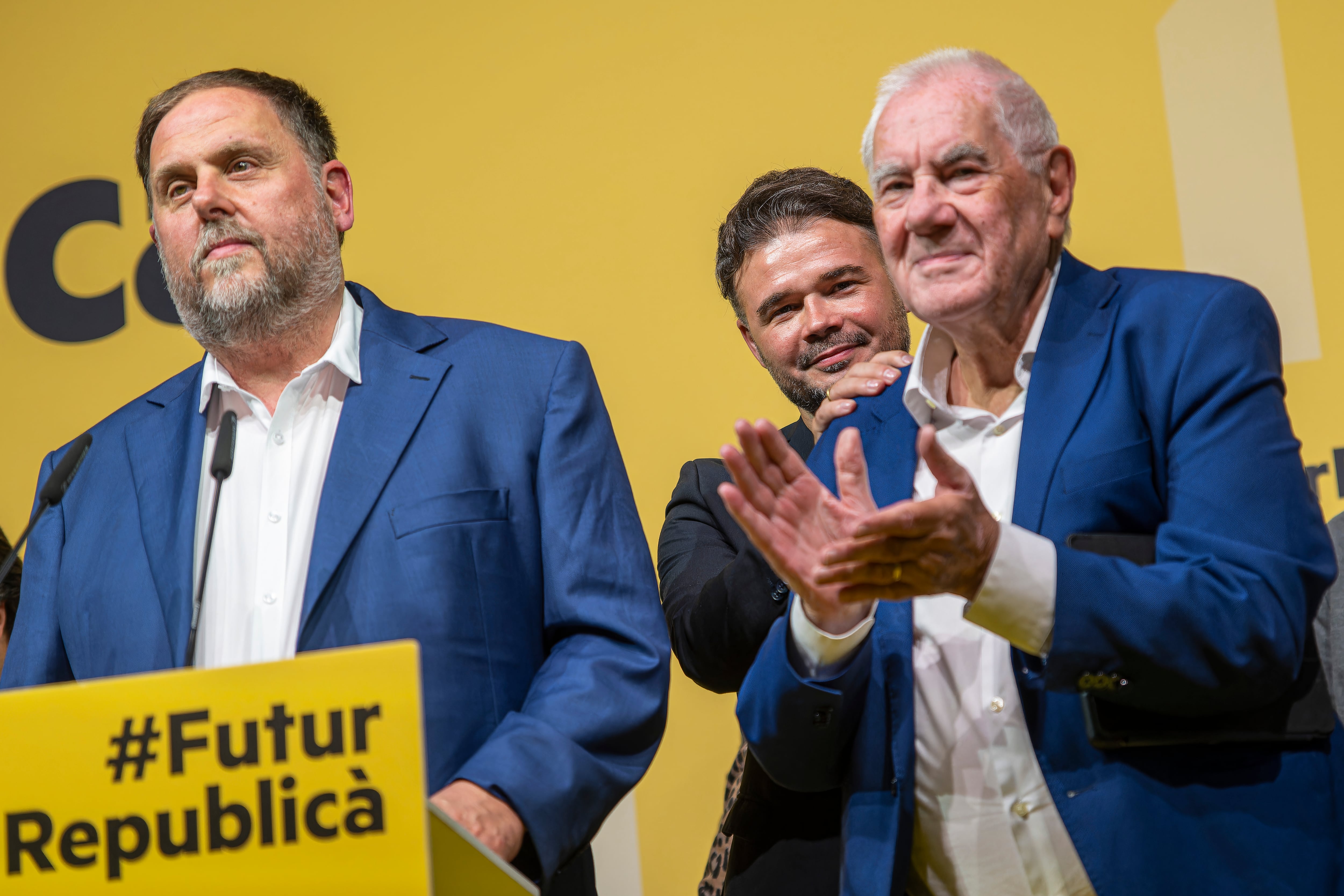 Ernest Maragall, junto a Oriol Junqueras y Gabriel Rufián, en una imagen de archivo